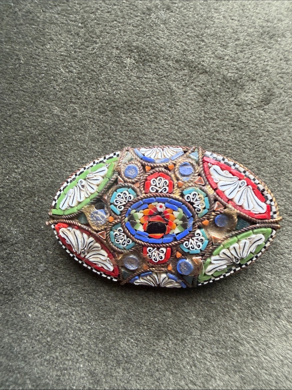 Vintage 1920-1950Multicolor Mosaic Italian Enamel Oval Statement Brooch - Women